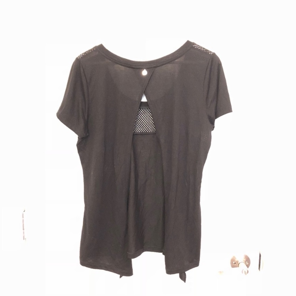 Lorna Jane Black Open Back Mesh Tee Shirt Size M